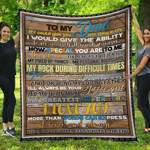 Personalized Flannel Letter Blanket Vintage Woodgrain Pattern Blanket Gift from Kids for Dad