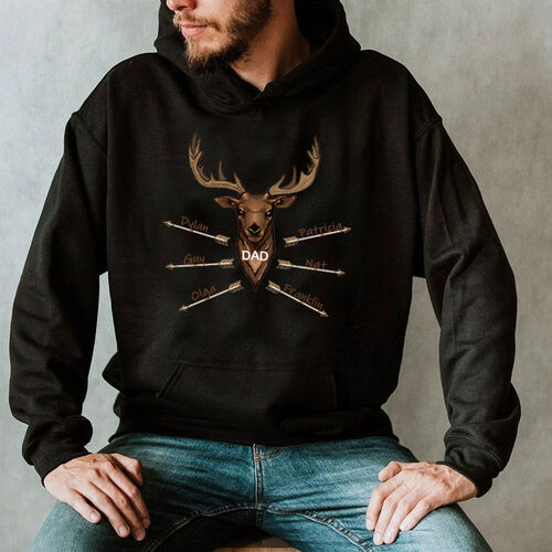 Personalized Hoodie Brown Deer Pattern with Custom Name Father's Day Gift