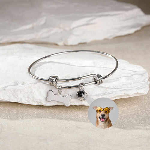 Personalized Projection Photo Bracelet with Bone Charm for Cute Dog