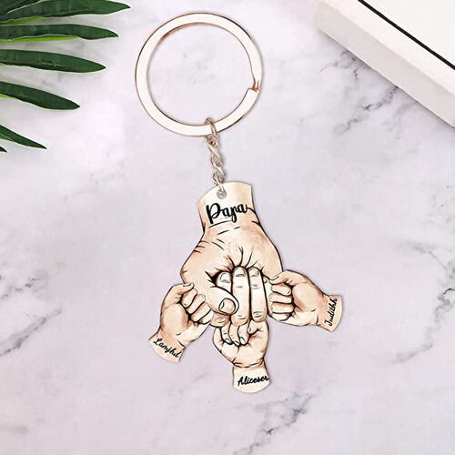 Personalized Name Keychain with Hands Pattern Interesting Present for Daddy