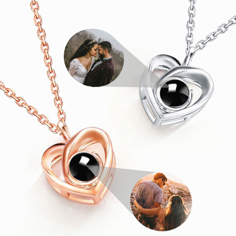 Sterling Silver Personalized Photo Projection Necklace - Love Heart