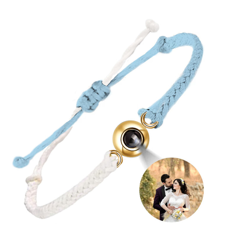 Personalized Blue and White Color Block  Picture Projection Bracelet for Women and Men Gift