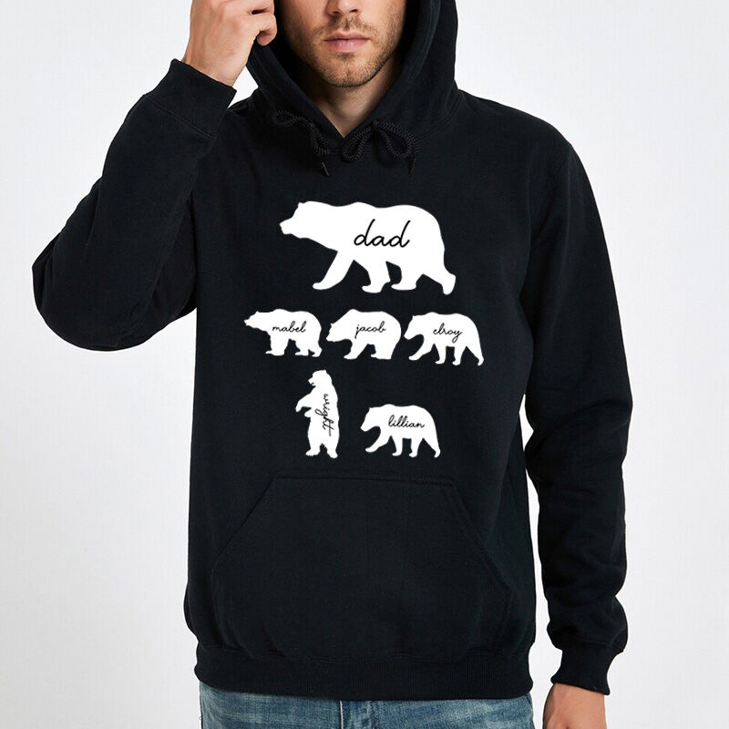 Personalized Hoodie Daddy Bear and His Babies with Custom Name for Super Dad