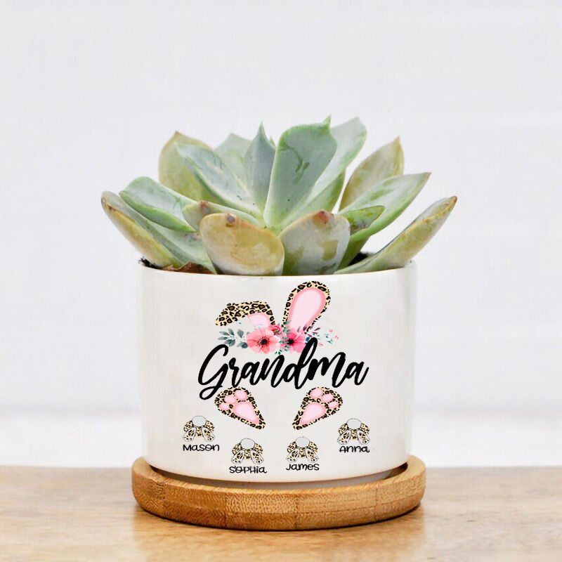 Personalized Name Flower Pot with Rabbit Pattern Cute Gift for Her