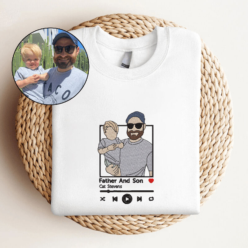 Sudadera personalizada bordada de foto de padre e hijo con diseño de reproductor de música para papá