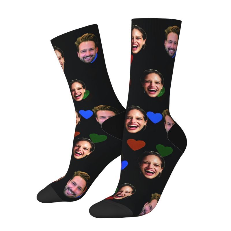 Customized Face Socks Colorful Love Heart Valentine's Day Gift