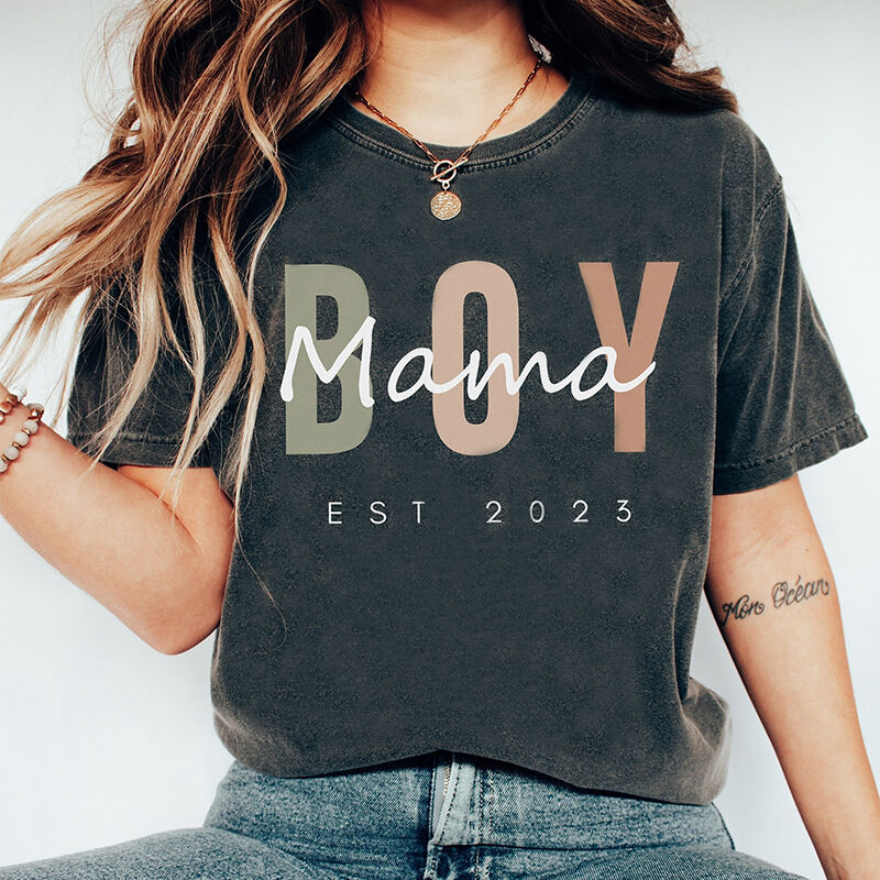 Personalized T-shirt Girl and Boy Mama with Custom Date Design Attractive Gift for Mother's Day