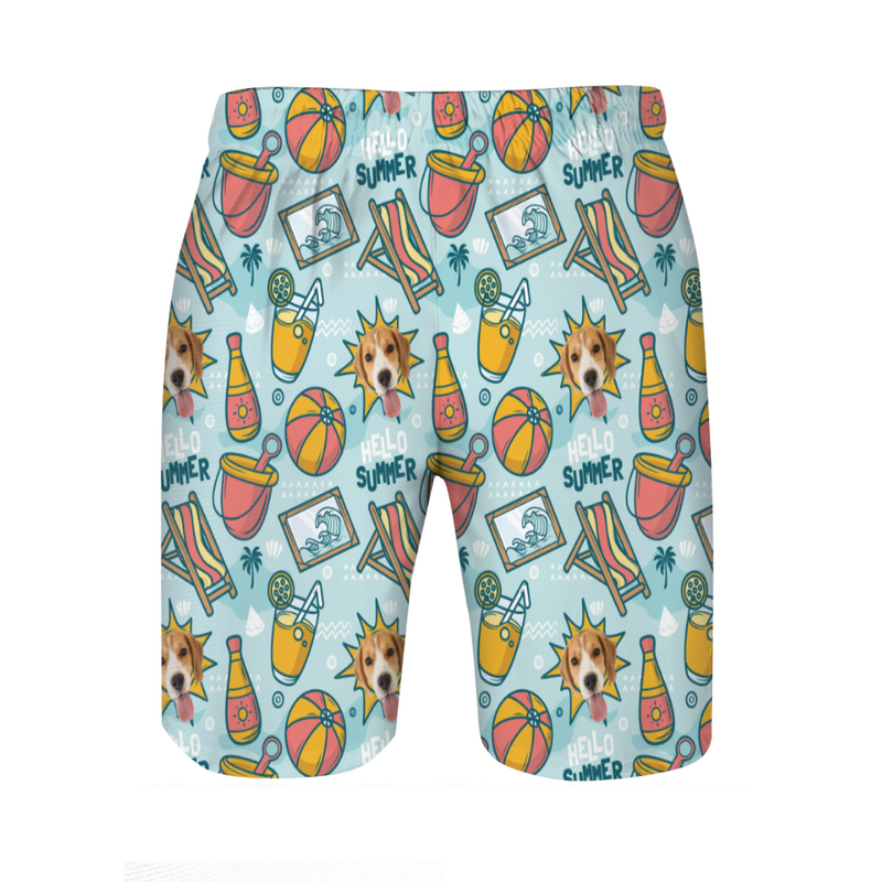 Personalized Picture Men's Beach Shorts with Juice Pattern Beautiful Gift for Daddy