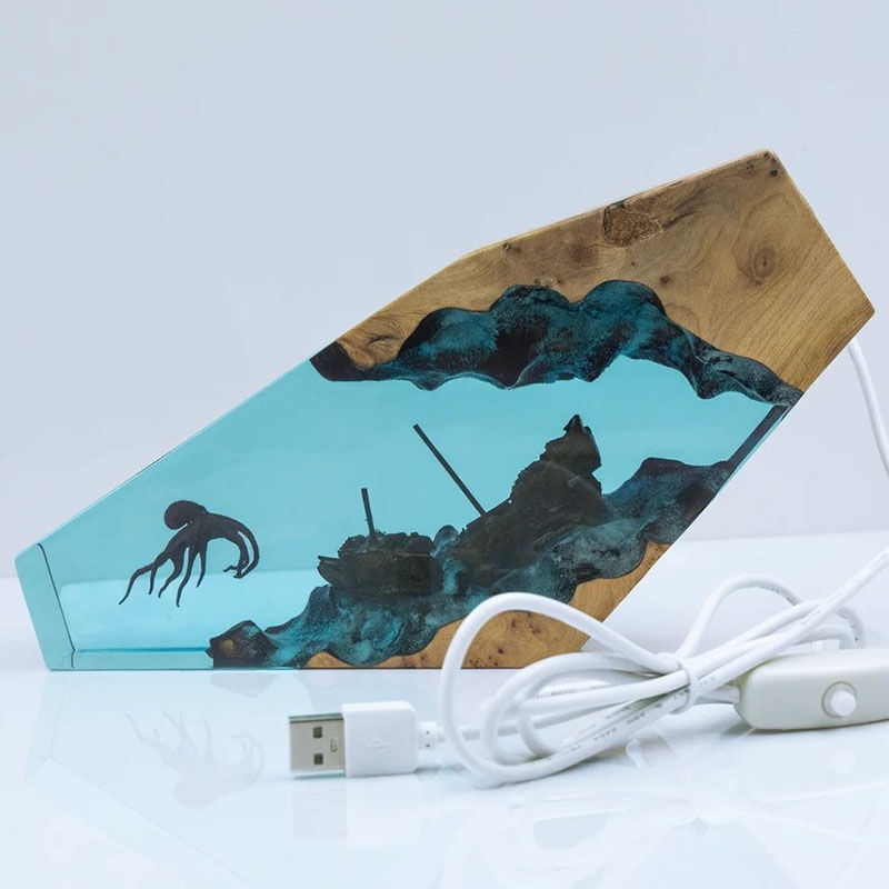 Octopus Shipwreck Resin Night Light Special Gift for Best Present for Brother