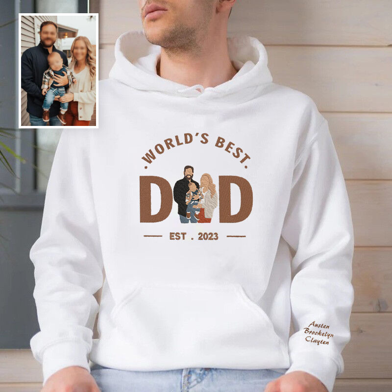 Personalized Hoodie Embroidered World's Best Dad with Custom Photo Unique Gift for Father's Day