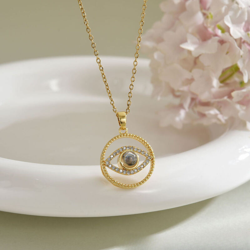 Personalized Round Evil Eye Projection Picture Necklace Beautiful Gift for Her