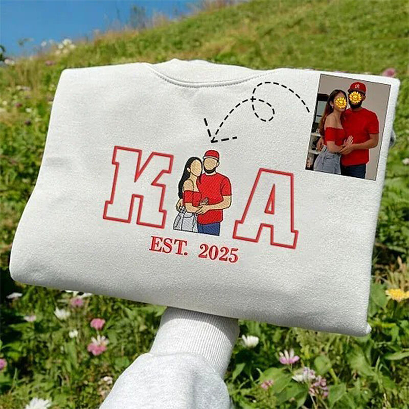Personalized Sweatshirt Embroidered Custom Couple Photo with Initials Design Perfect Gift for Lovers