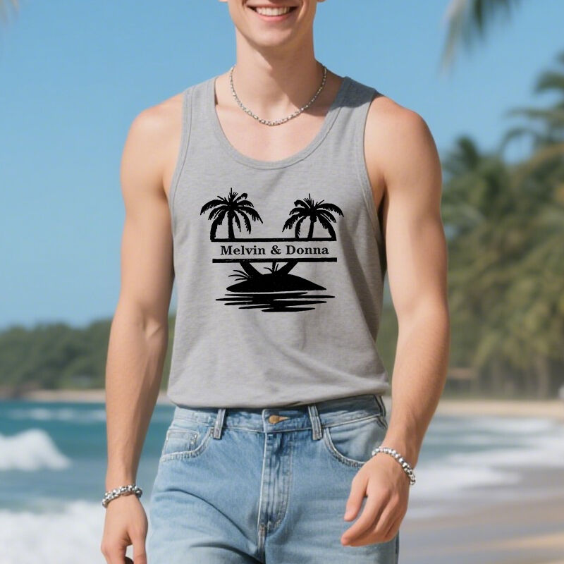 Personalized Tank Top Coconut Tree Island Getaway Style Design Perfect Vacation Gift