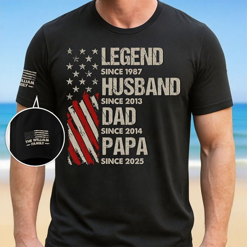 Personalized T-shirt From Legend To Papa Stars and Stripes Elements Design Perfect Gift for Dear Dad