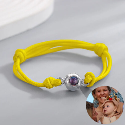 Bracelet de projection avec photo personnalisée avec corde et balle jaune argentée