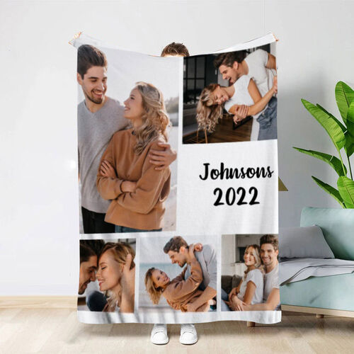 Personalized 5 Photos Blanket for Sweet Couple