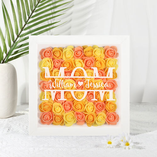 Custom Rose Flower Frame Box With Kids Name Gift for Mom