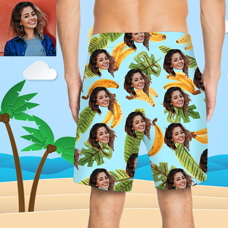 Custom Face Banana Men's Beach Shorts