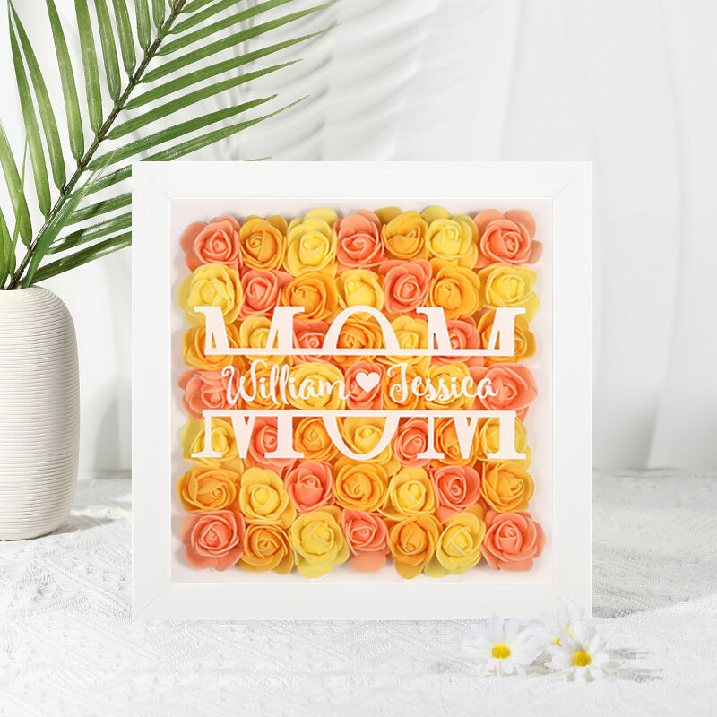 Personalisierte Rose Blumen Schatten Box mit Kindern Name Geschenk für Mama