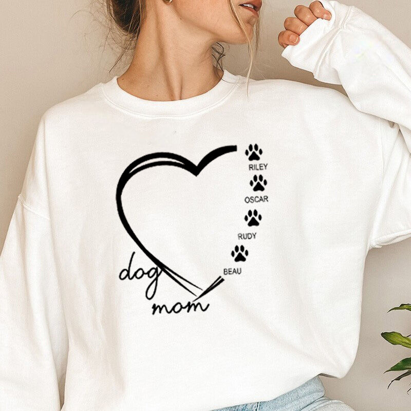 Personalized Sweatshirt Dog Mom with Pawprint and Custom Name for Best Mother