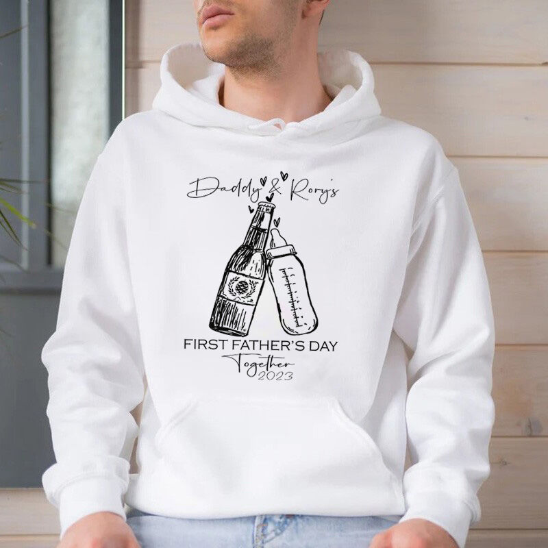 Personalized Hoodie with Wine and Feeding Bottle Pattern Custom Name for Dad
