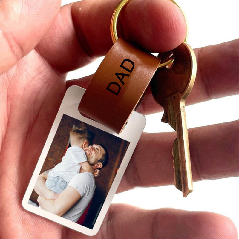 Personalisierter Mini-Foto Leder Schlüsselanhänger für Papa