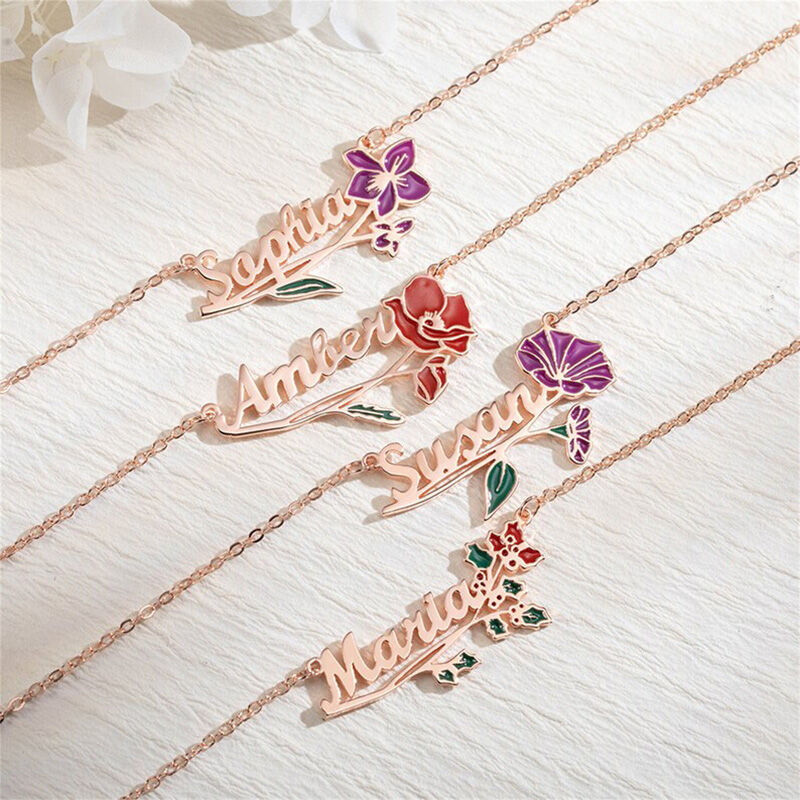 Personalized Birthday Flower Name Necklace Beautiful Gift For Mother