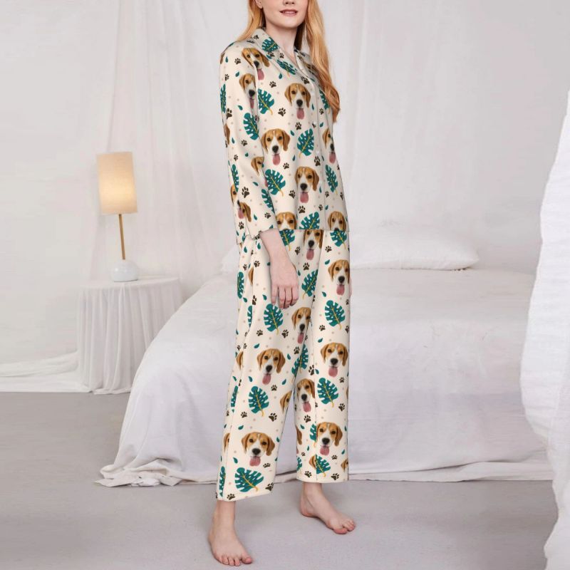 Personalisierte Pyjamas benutzerdefinierte Haustier Foto Palm Frond Clean Spring Design großes Geschenk für Tierliebhaber