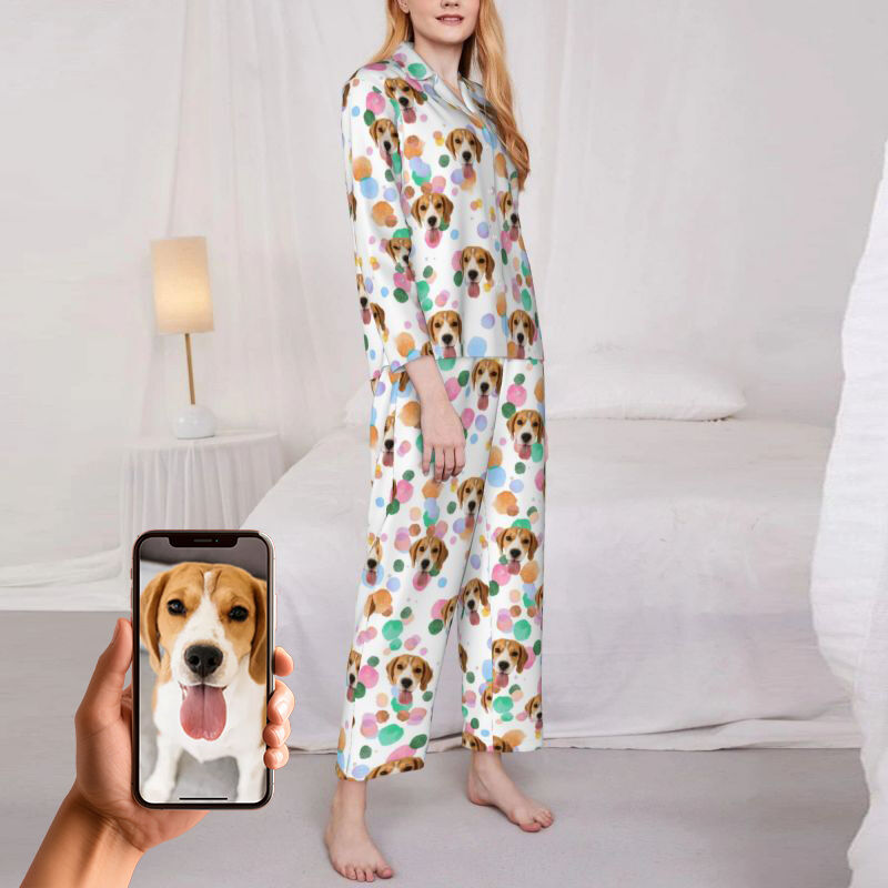 Personalisierte Pyjamas benutzerdefinierte Haustier Foto bunte Tinte Punkte Muster Design Vibrant Geschenk für ihre Familie