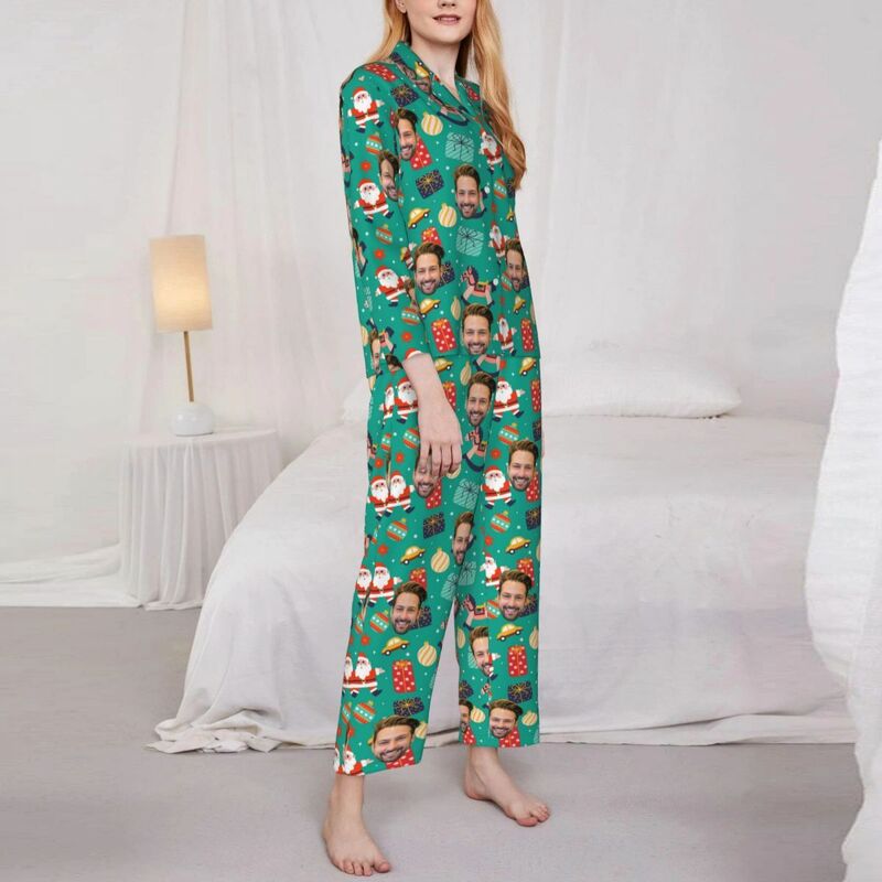 Personalisierte Pyjamas mit individuellem Foto Weihnachtsmann Steckenpferd Niedliches Muster Design Geschenk für die Familie