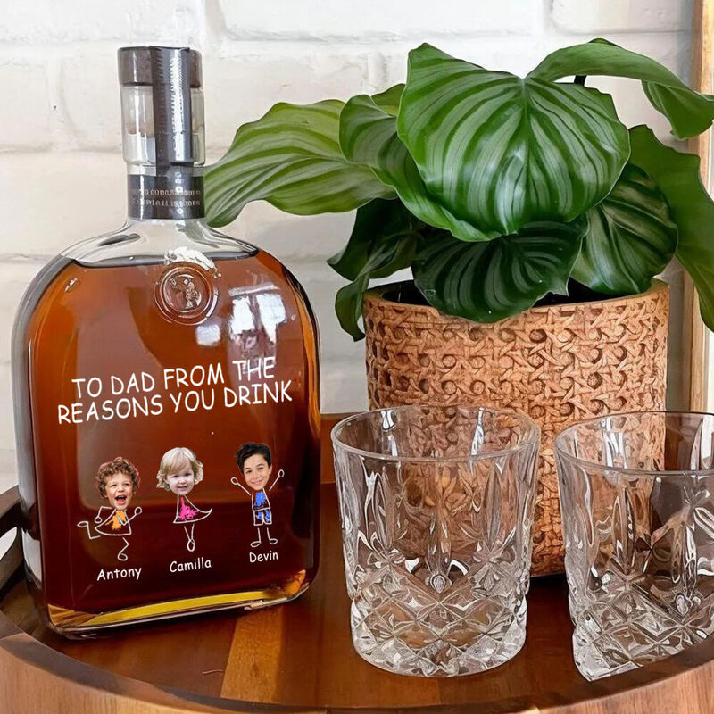 Personalized Picture Whiskey Bottle Cute Pattern Perfect Present for Father