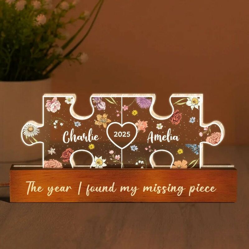 Personalized Birthday Flower Puzzle Shape Lamp Customized Couple’s Name For Anniversary