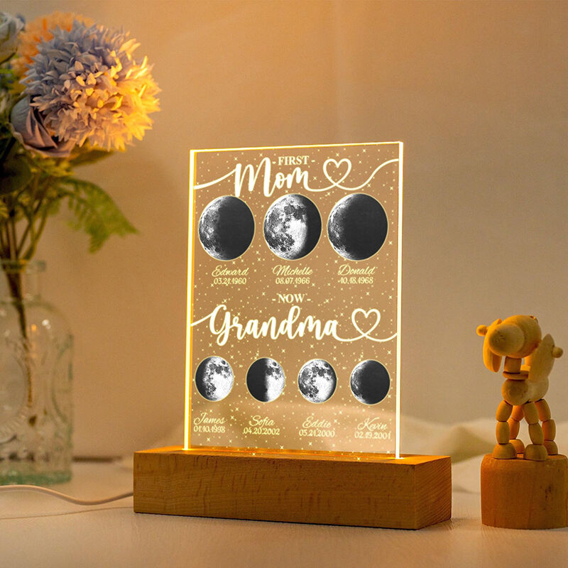 Personalized Moon Phase Picture Night Light with Custom Name Wonderful Present for Parents