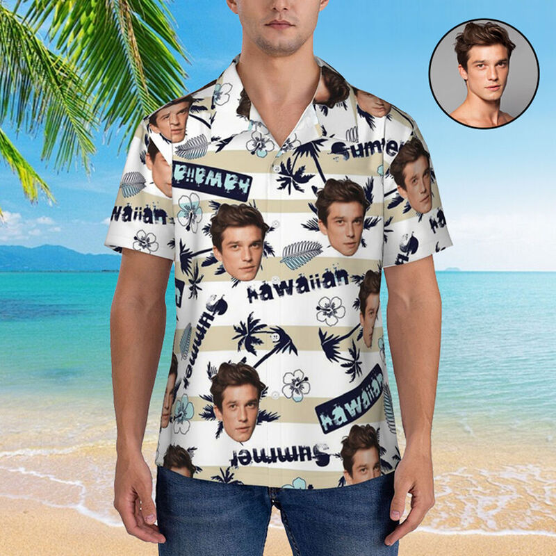 Personalized Hawaiian Shirts Custom Face Portrait Holiday Style Short Sleeve Shirts Gifts for Men