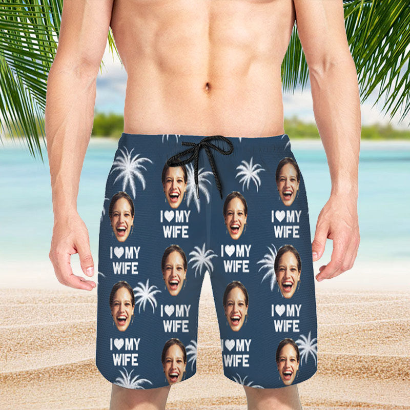 Pantaloncini da spiaggia da uomo personalizzati con foto e motivo alberi Regalo prezioso per il marito