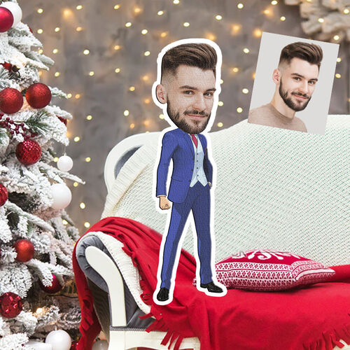 Custom Face Pillow Man in Suit 3D Portrait Personalized Photo Pillow Funny Gift