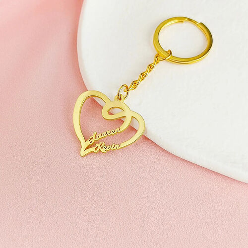 Personalized Two Name Heart Shaped Keychain