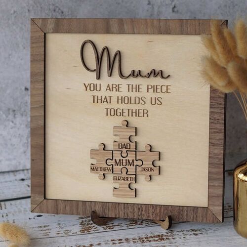 Personalisierte Holz Name Puzzle Frame "Du bist das Stück, das uns zusammenhält" für Muttertag Geschenk