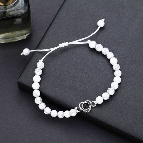 Pulsera personalizada de corazón de cuentas blancas de proyección de fotos regalo bonito para la madre