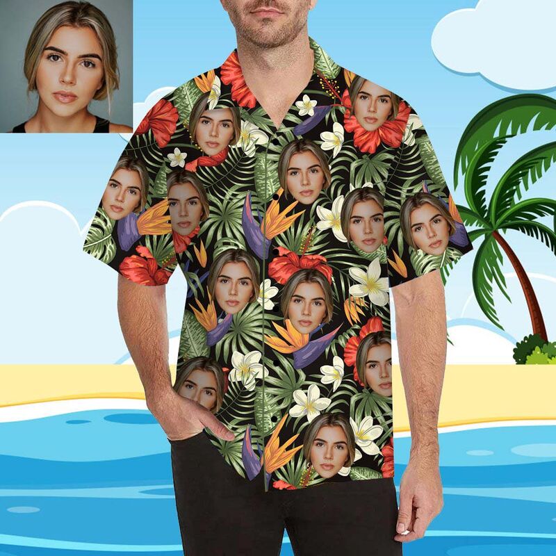 Chemise hawaïenne imprimée sur toute la surface pour hommes, avec visage personnalisé et arc et flèche