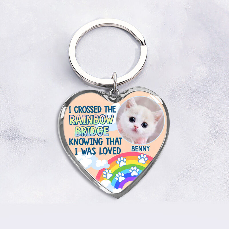 "I Crossed The Rainbow Bridge" Unique Personalized Pet Memorial Keychain