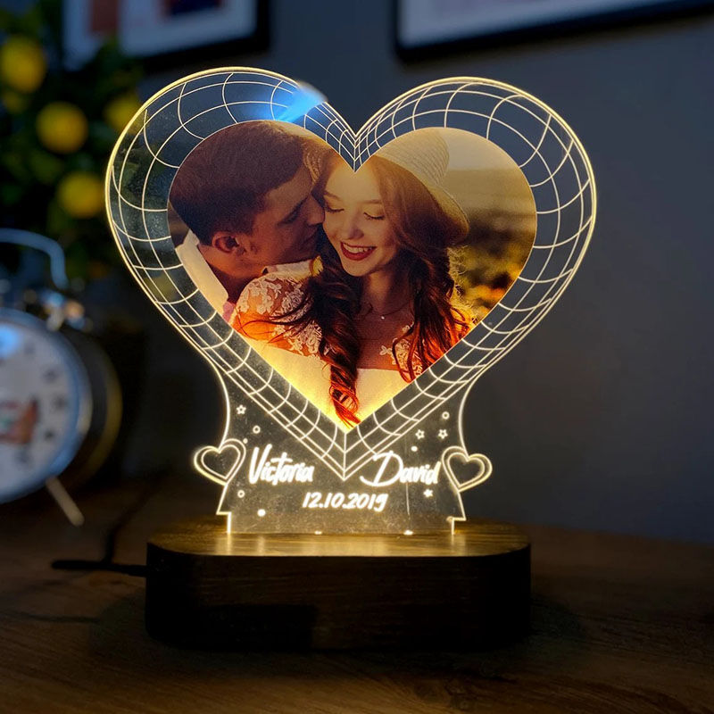 Personalized Couple Photo Heart LED Desk Lamp
