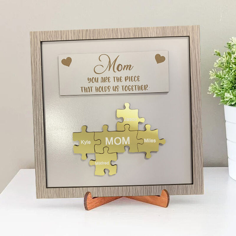 Personalized Yellow Gold Name Puzzle Frame "You Are The Piece That Holds Us Together" Mother's Day Gift