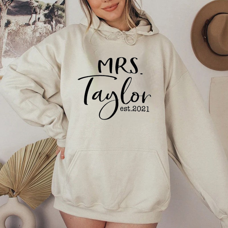 Personalized Hoodie with Custom Name and Year Attractive Mrs Design Great Gift for Lover