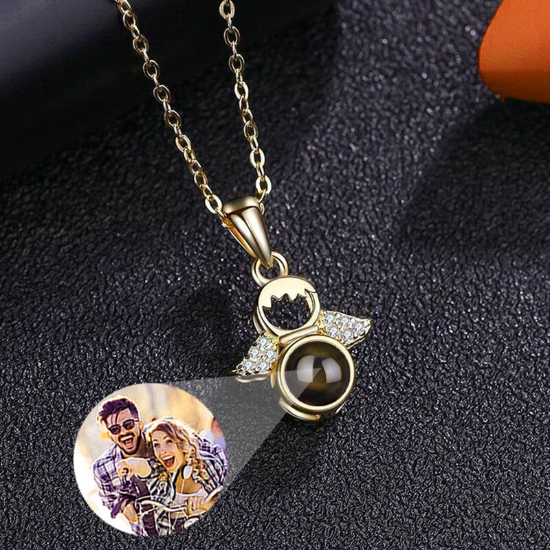 Sterling Silver Personalized Photo Projection Necklace-Angel