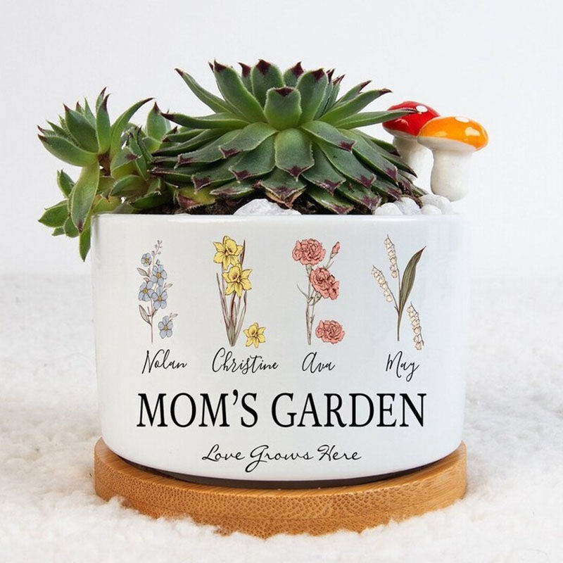 Gepersonaliseerde bloempot met eigen naam en bloemen Prachtig cadeau voor mama