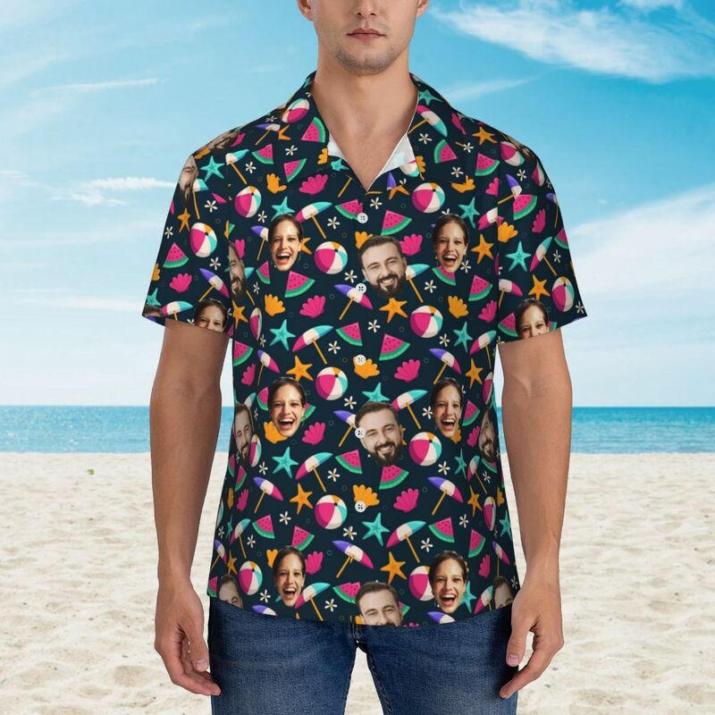 Camicia hawaiana personalizzata con ombrello da spiaggia Abbigliamento estivo per uomo