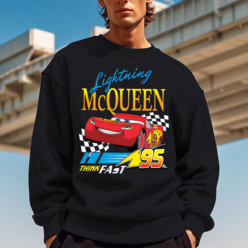 Personalized Sweatshirt Lightning McQueen Think Fast Colorful Pattern Design Cool Gift for Car Lovers