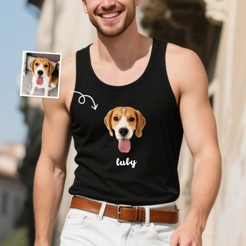 Personalized Tank Top Custom Pet Head Photo Design Adorable Gift for Pet Lovers