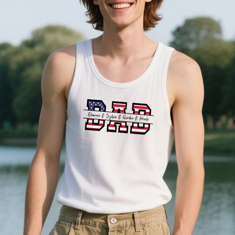 Personalized Tank Top Custom Names DAD Stars and Stripes Design Perfect Father's Day Gift
